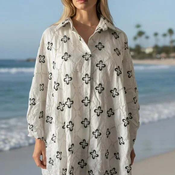 Italian Linen-Blend Beach Cover-Up Top | Made in Italy - Picture 7 of 9